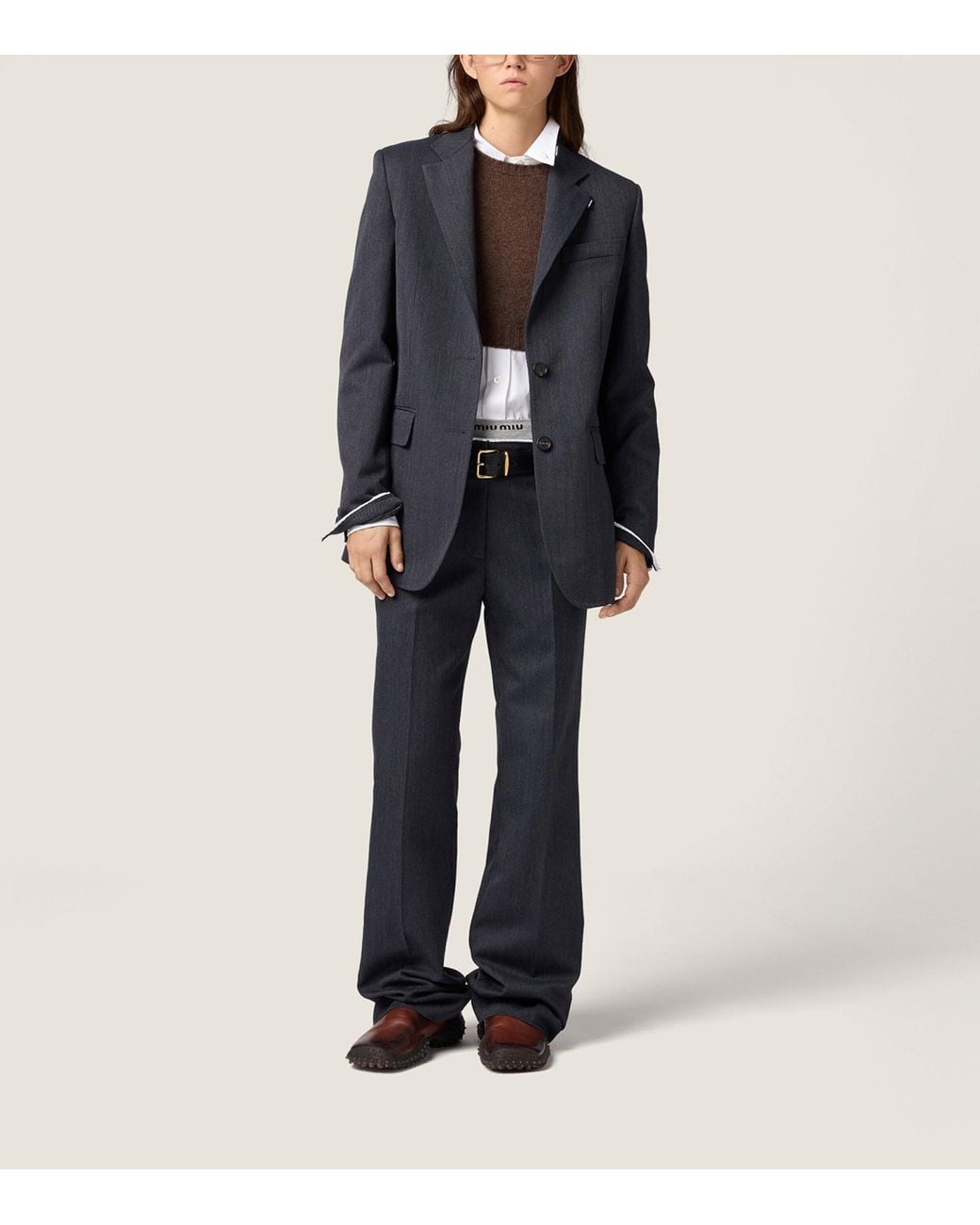 Miu Miu Brown Wool-Cashmere Cropped Sweater