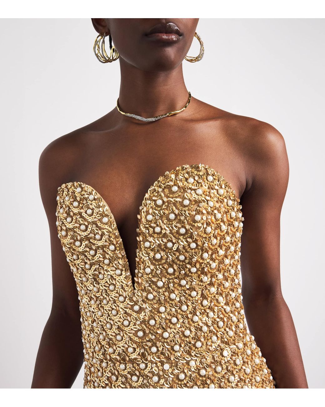 Carolina Herrera Natural Embellished V-Neck Gown