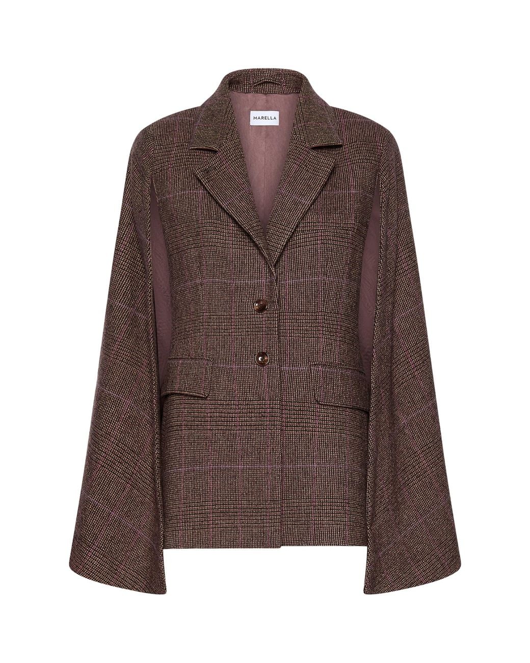 Marella Brown Wool-Blend Check Cape