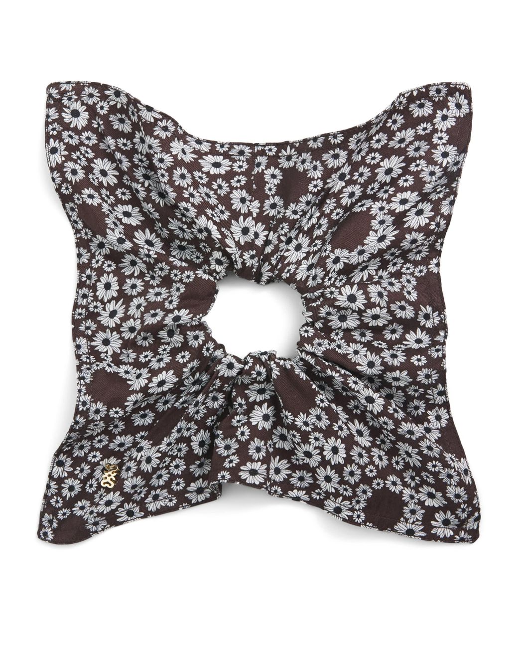 Sandro Brown Silk Floral Print Scrunchie