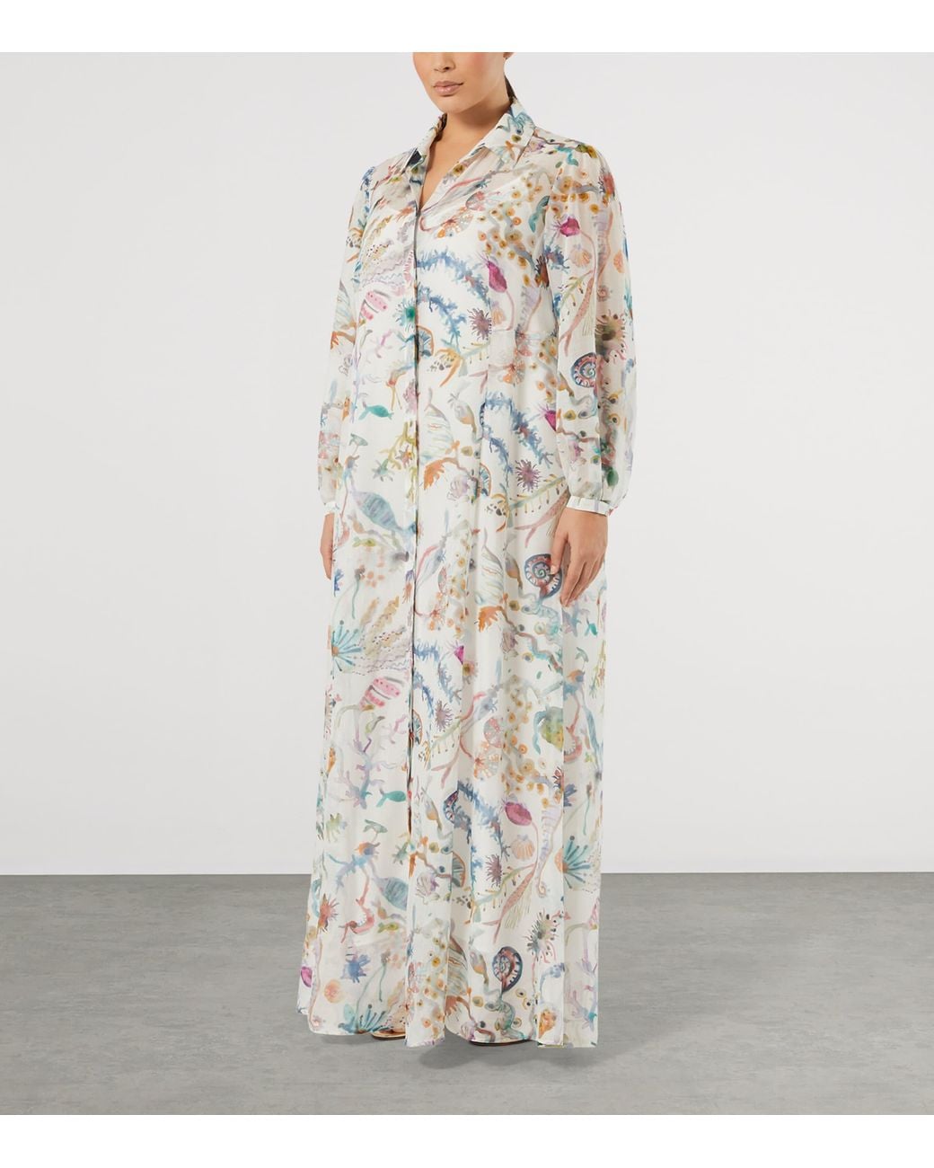 Marina Rinaldi White Cotton-Silk Maxi Shirt Dress