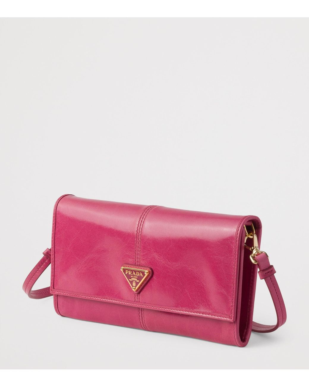 Prada Pink Leather Wallet With Shoulder Strap