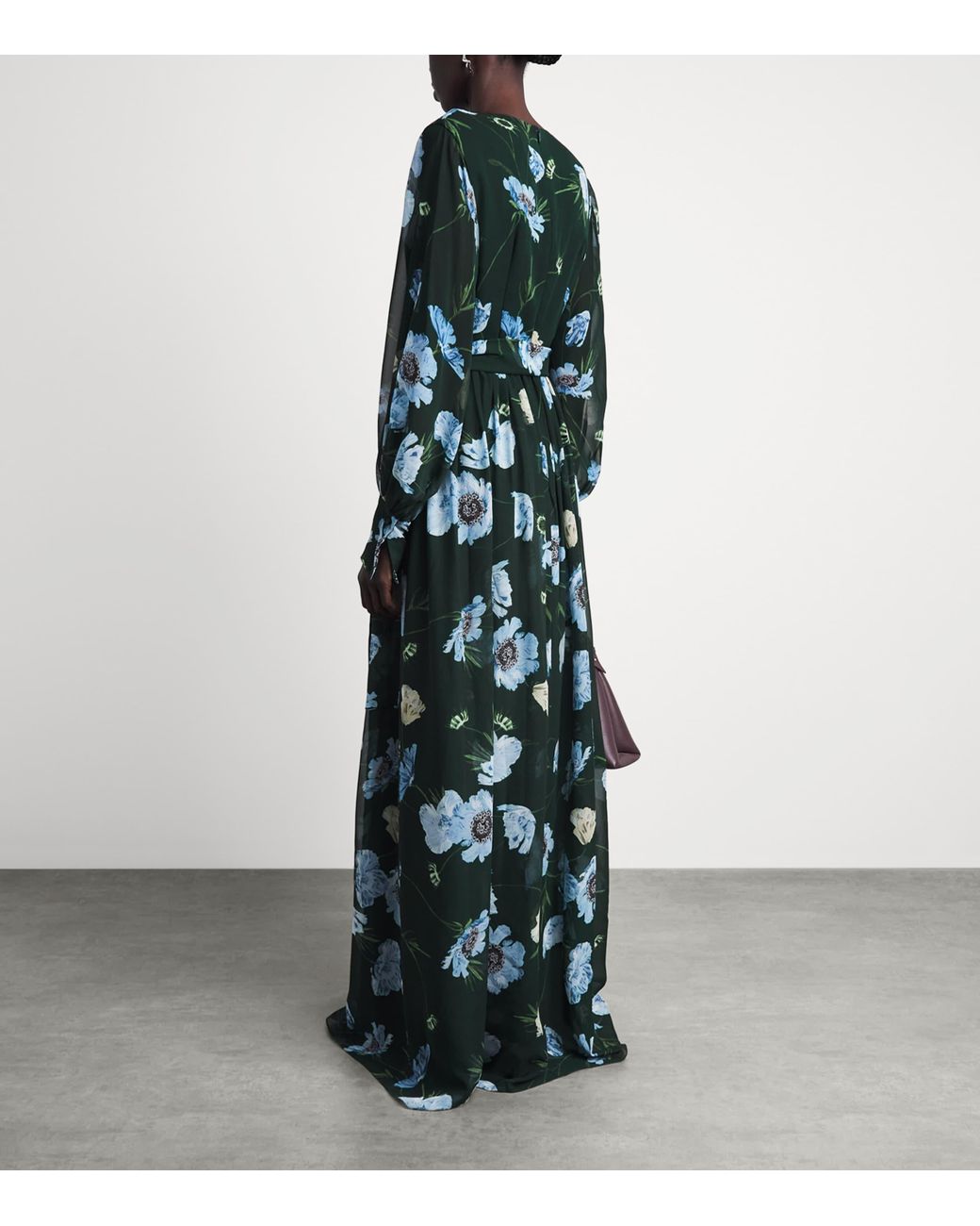 Erdem Green Silk Voile Floral Maxi Dress