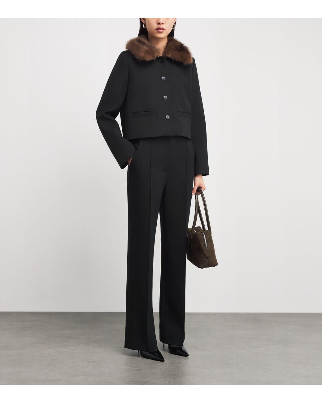 Maje Black Cropped Removable-Collar Pea Coat