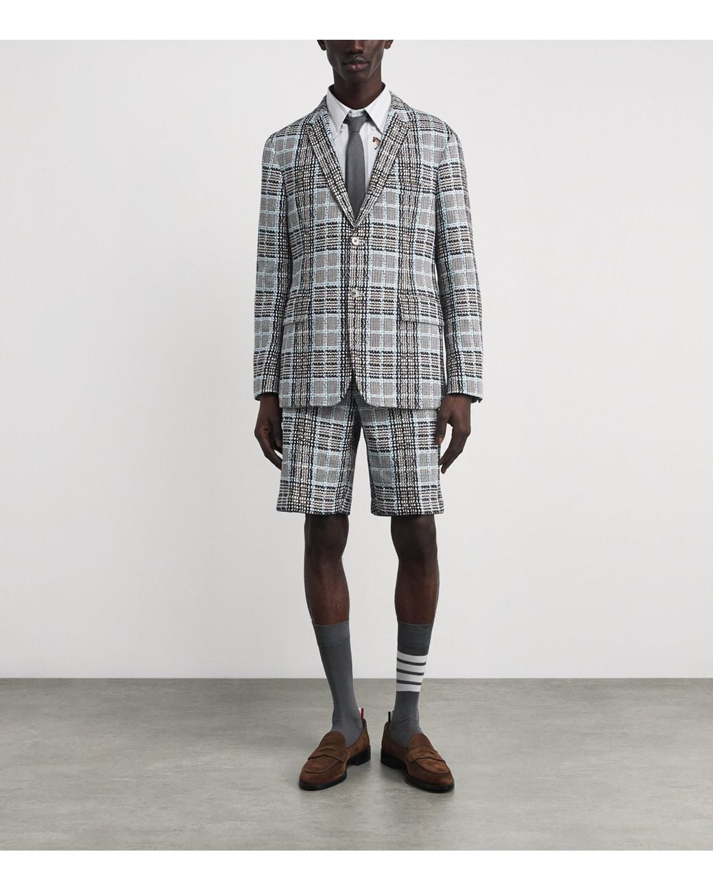 Thom Browne Gray Cotton Tweed Check Blazer for men
