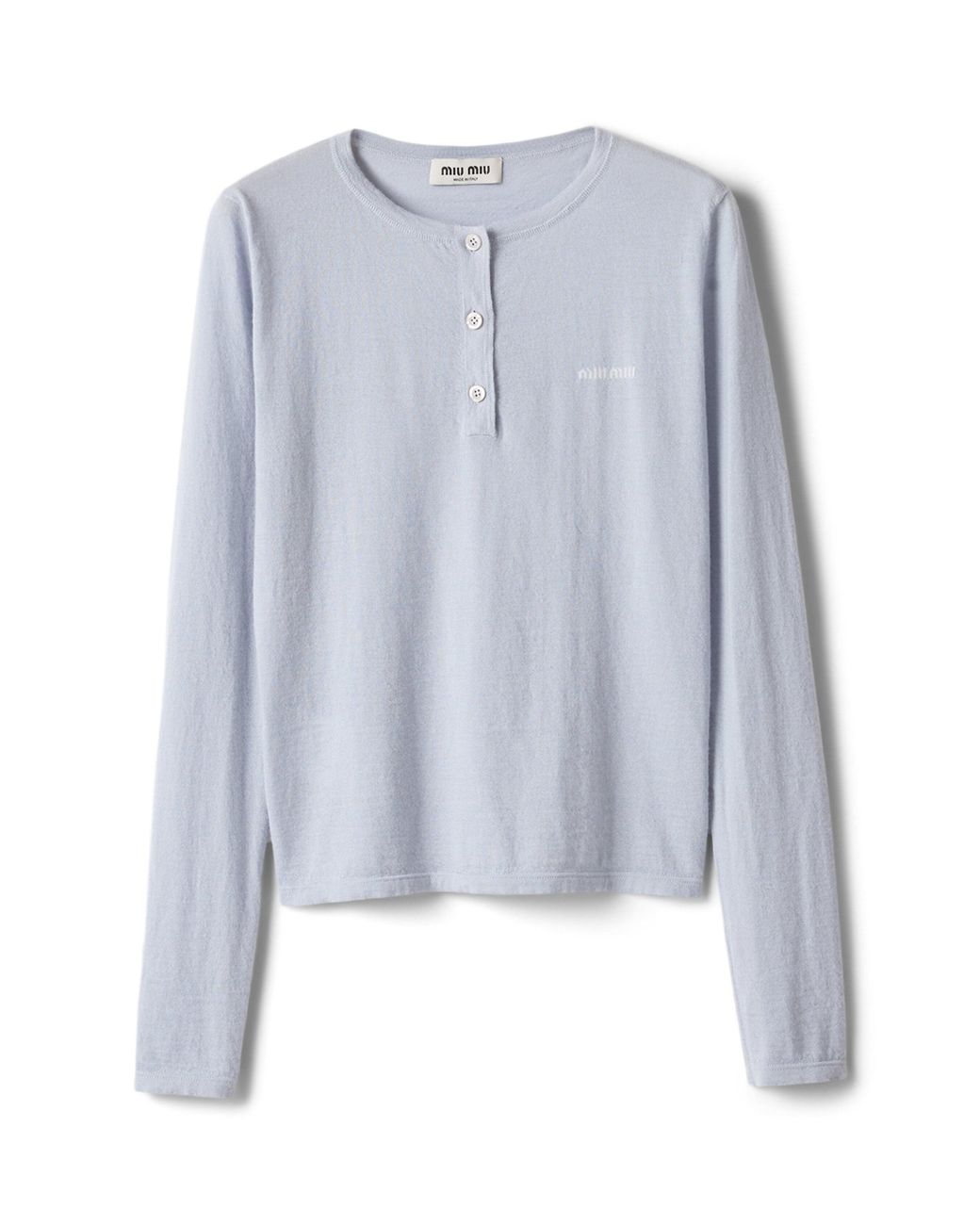 Miu Miu Blue Cashmere Henley T-Shirt