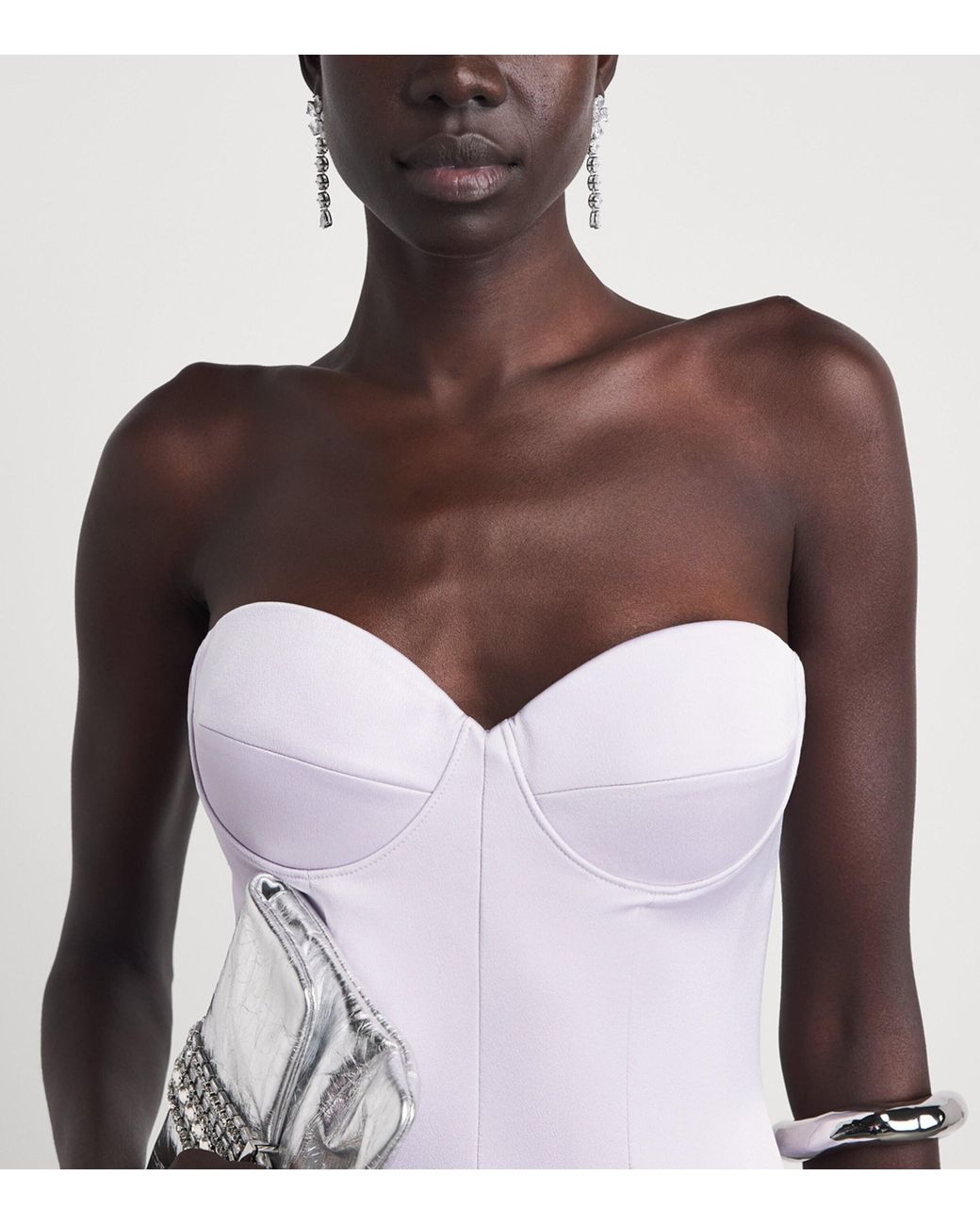 Alex Perry Purple Satin Strapless Asymmetric Midi Dress