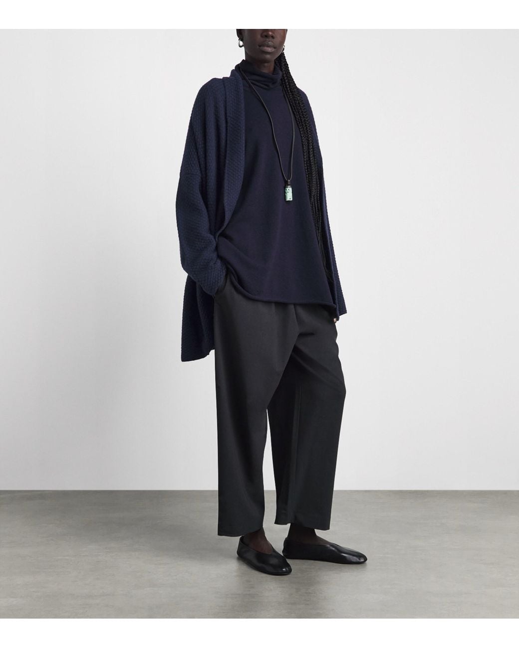 Eskandar Blue Cashmere Shawl Cardigan