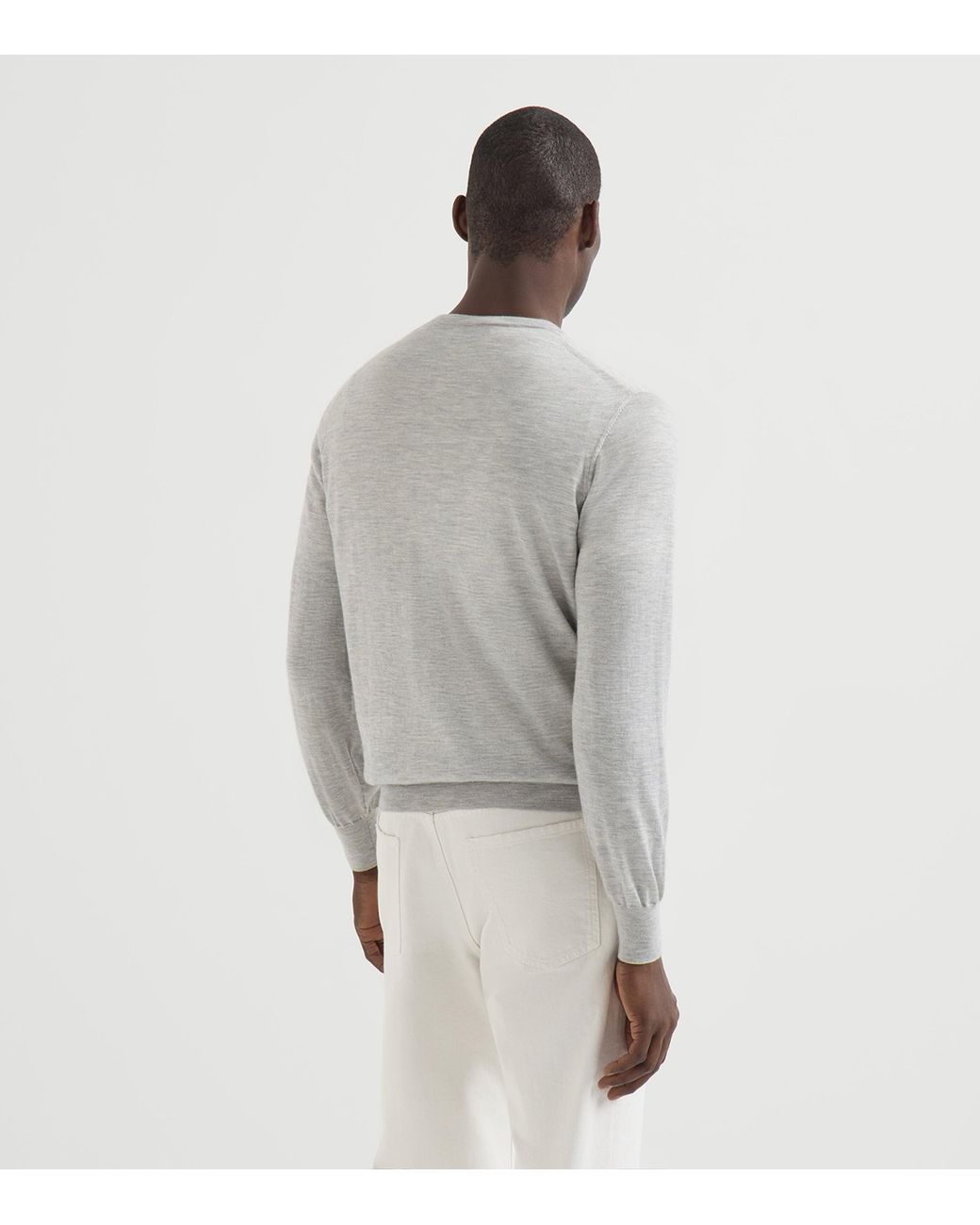 Brunello Cucinelli Gray Cashmere-Silk Crew-Neck Sweater for men