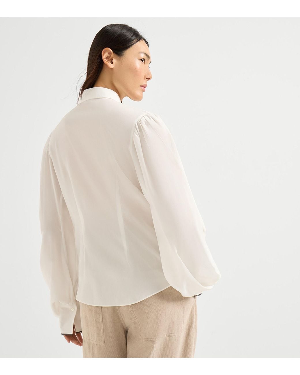 Brunello Cucinelli White Silk Crepe Shirt