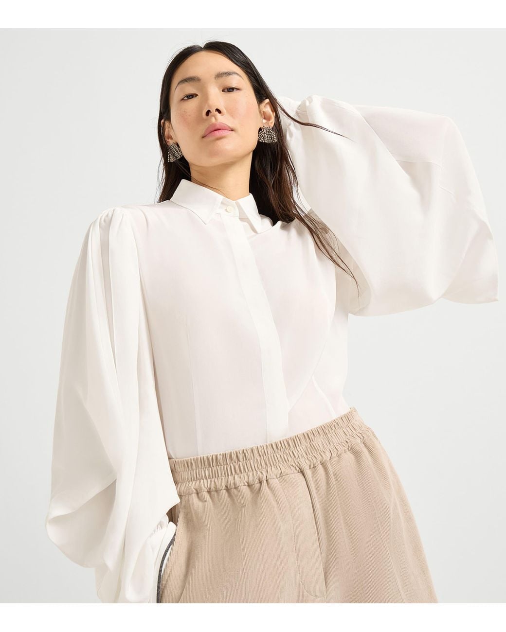 Brunello Cucinelli White Silk Crepe Shirt