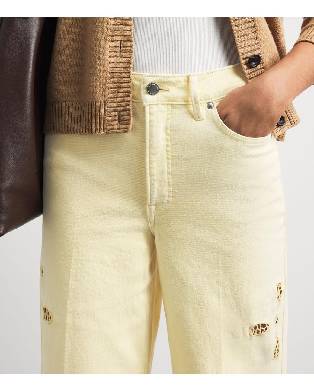 GOOD AMERICAN Natural Embroidered Good Waist Palazzo Jeans