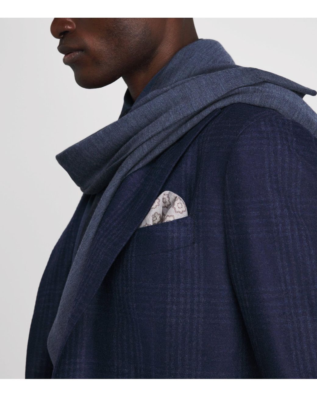 Eleventy Gray Cotton-Wool Geometric Pocket Square for men