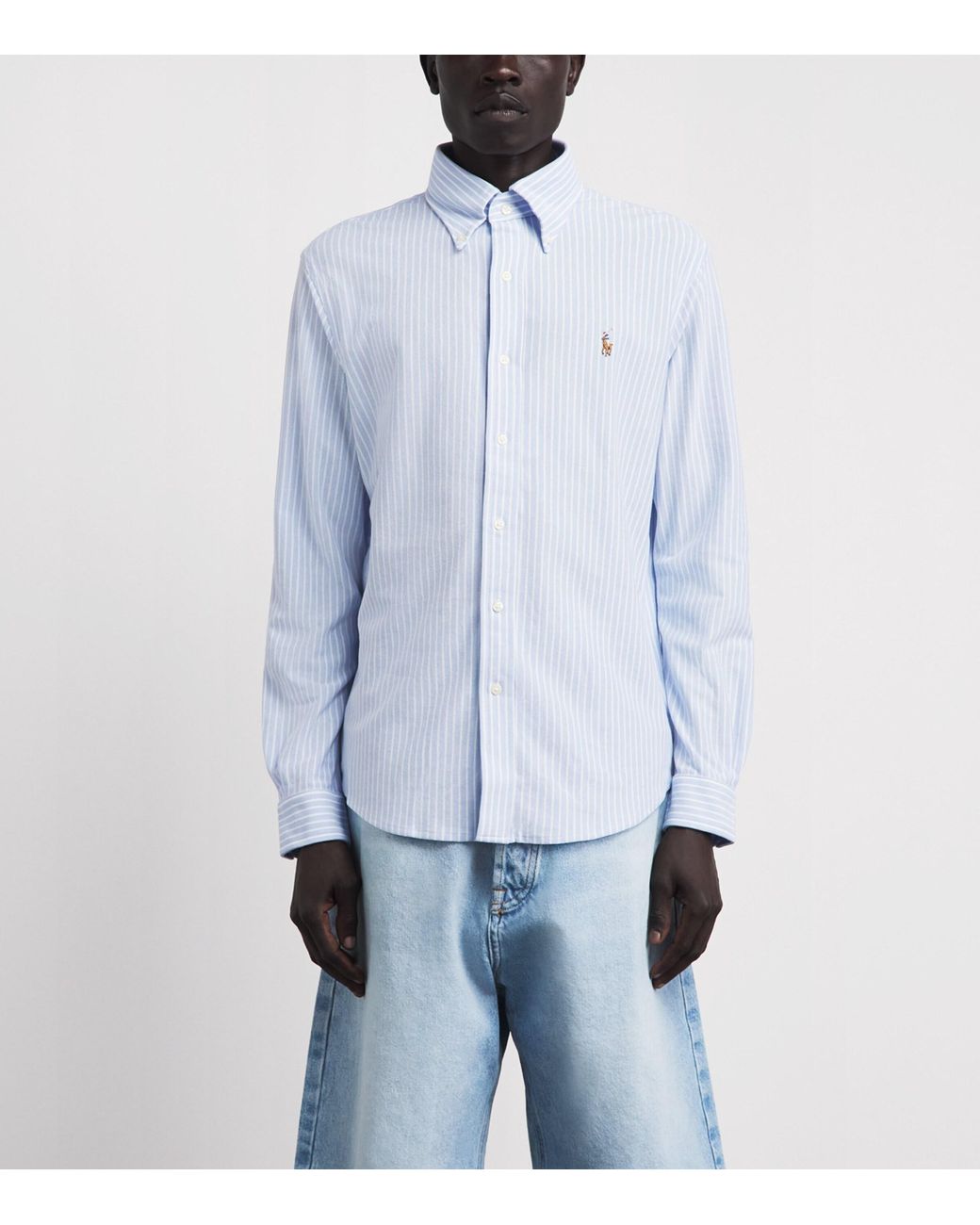 Polo Ralph Lauren Blue Cotton Mesh Stripe Oxford Shirt for men