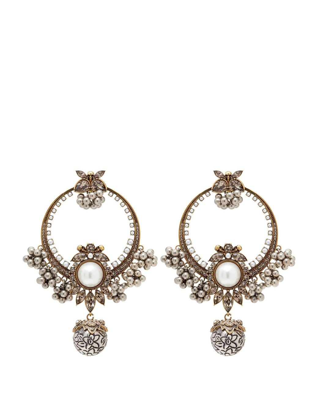 McQueen Metallic Faux Pearl Heirloom Drop Earrings for men