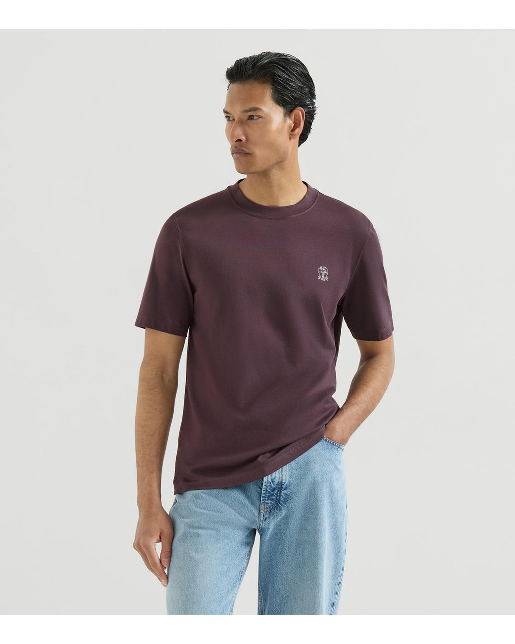 Brunello Cucinelli Purple Cotton Logo T-Shirt for men
