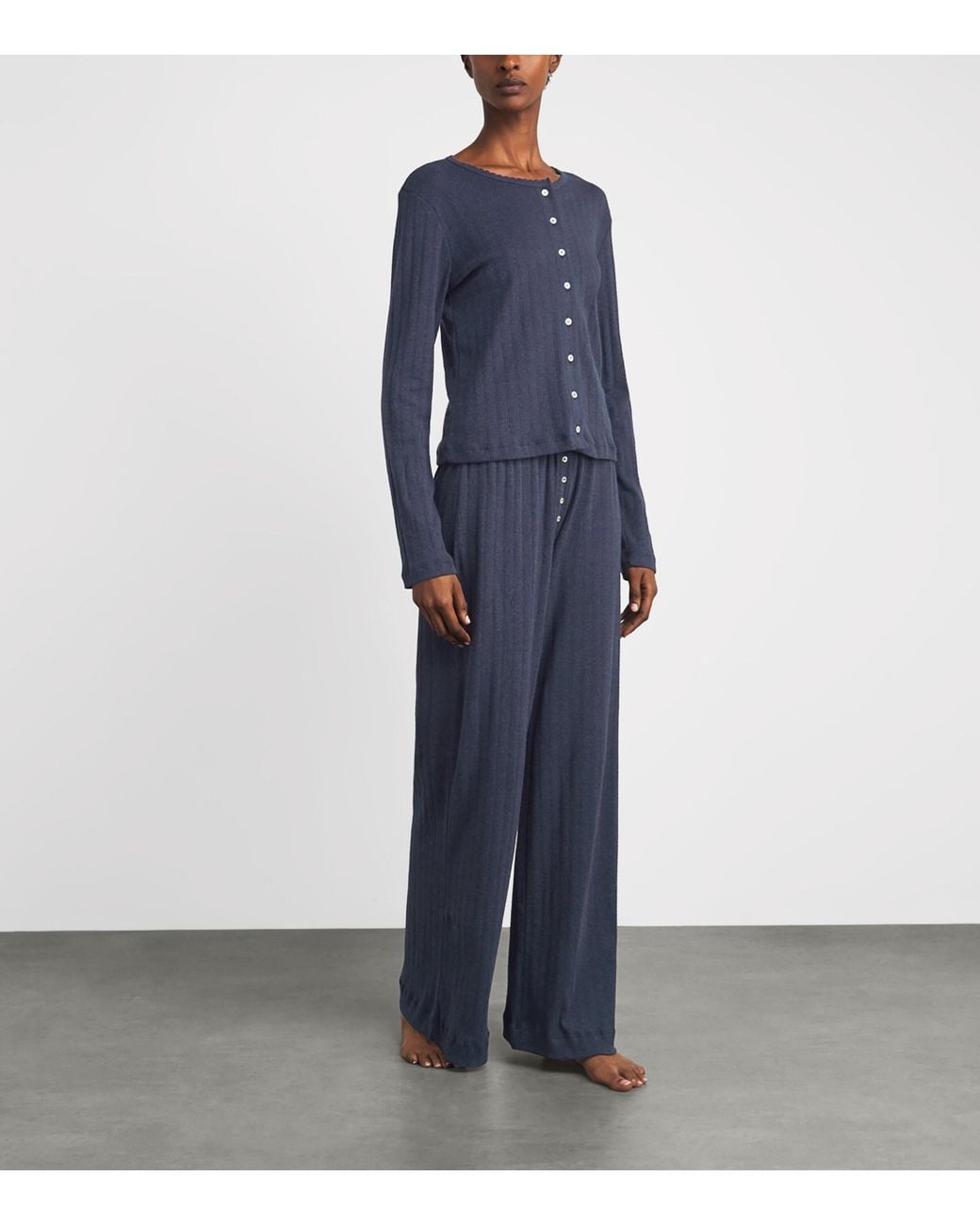 Leset Blue Cotton Pointelle Lounge Trousers