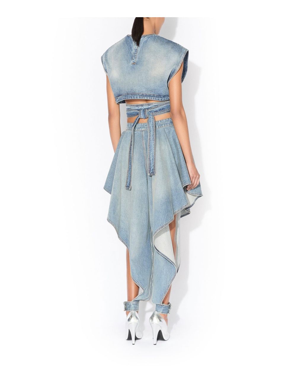 Alaïa Blue Denim Belted Crop Top