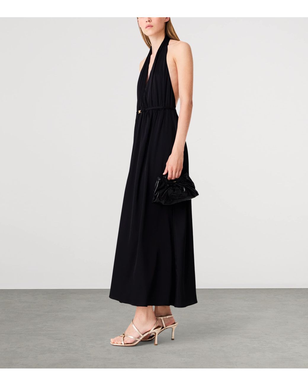 Maje Black Plunge Halterneck Midi Dress