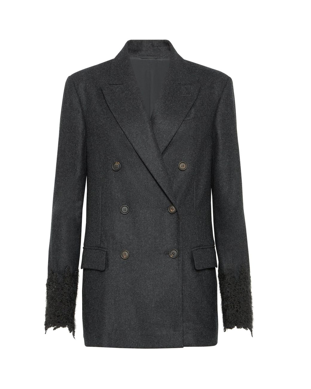 Brunello Cucinelli Black Lace-Detail Double-Breasted Blazer