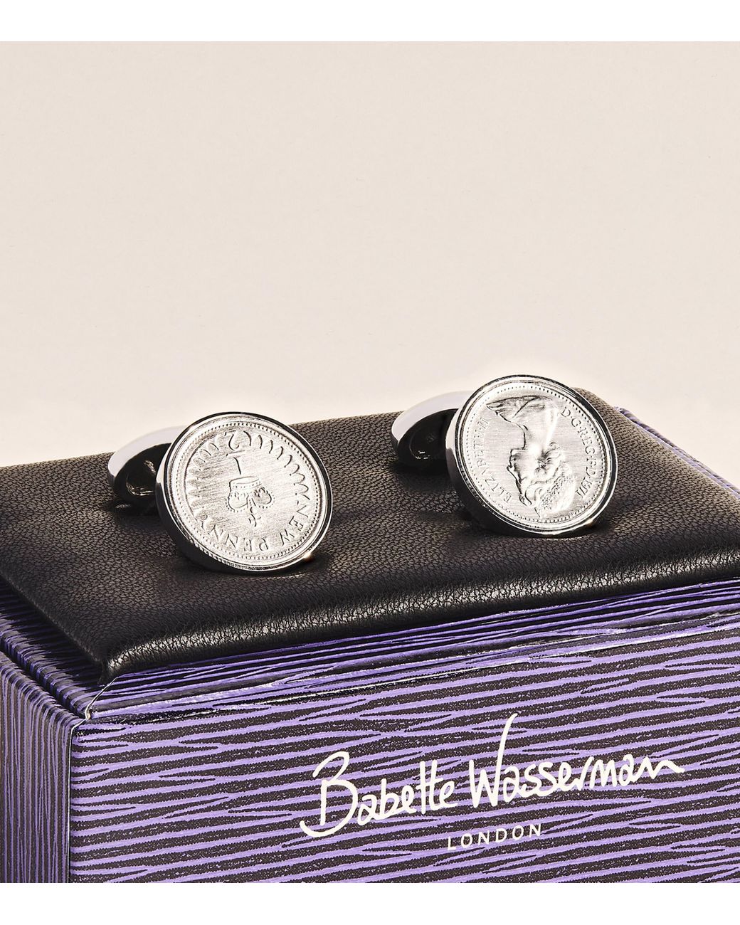 Babette Wasserman Natural Rhodium-Plated Halfpenny Cufflinks for men