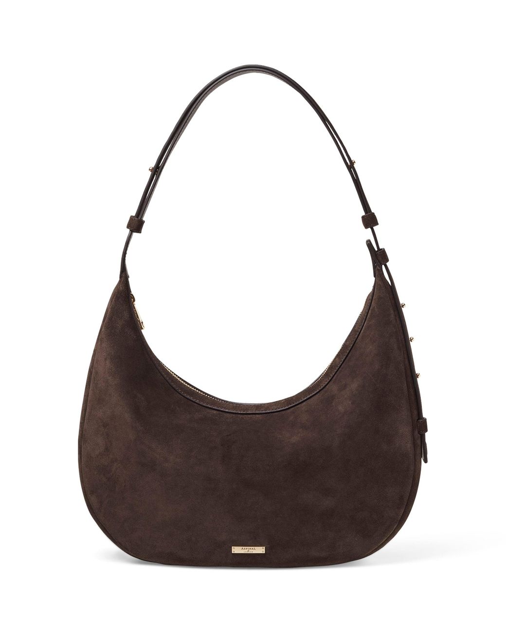 Aspinal Brown Suede Hudson Crescent Cross-Body Bag