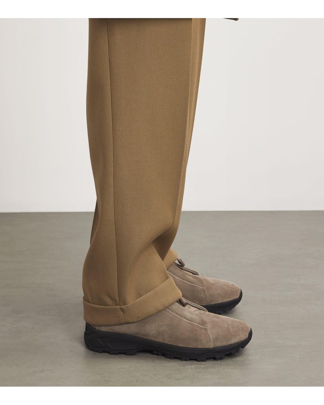 Zegna Brown Suede Triple Stitch High-Top Sneakers for men