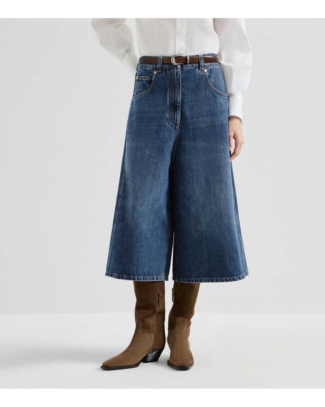 Brunello Cucinelli Blue Denim Cropped Trousers
