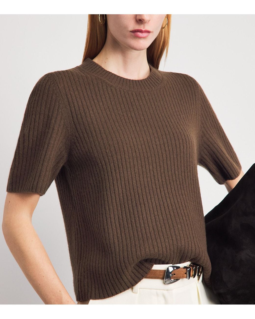 ME+EM Brown Merino Wool Ribbed T-Shirt