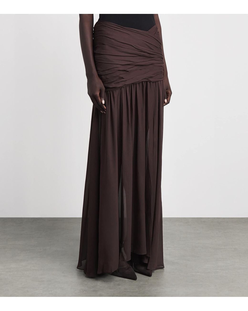 De La Vali Brown Georgette Gathered Amaya Maxi Skirt