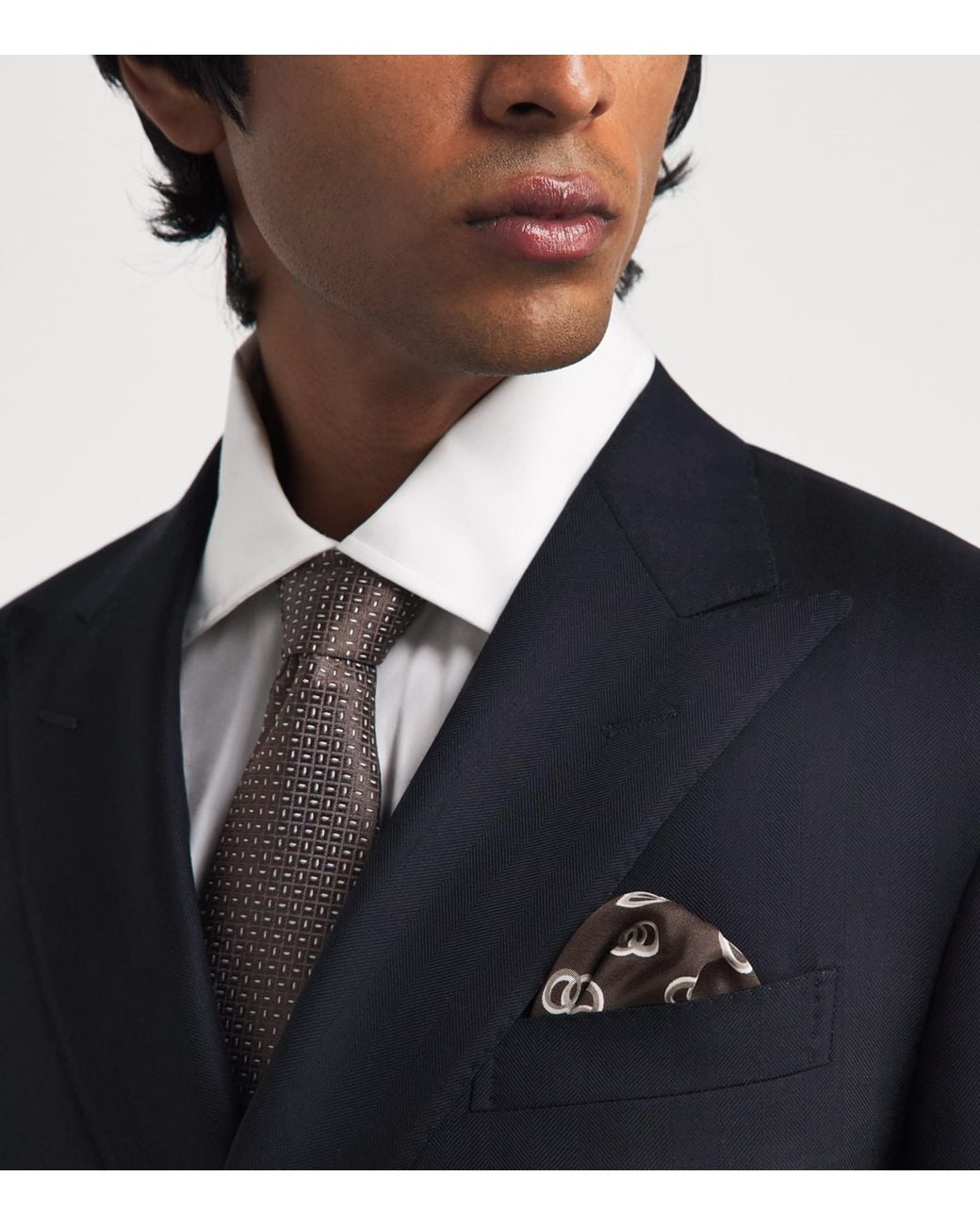 Isaia Black Silk Printed Pocket Square for men