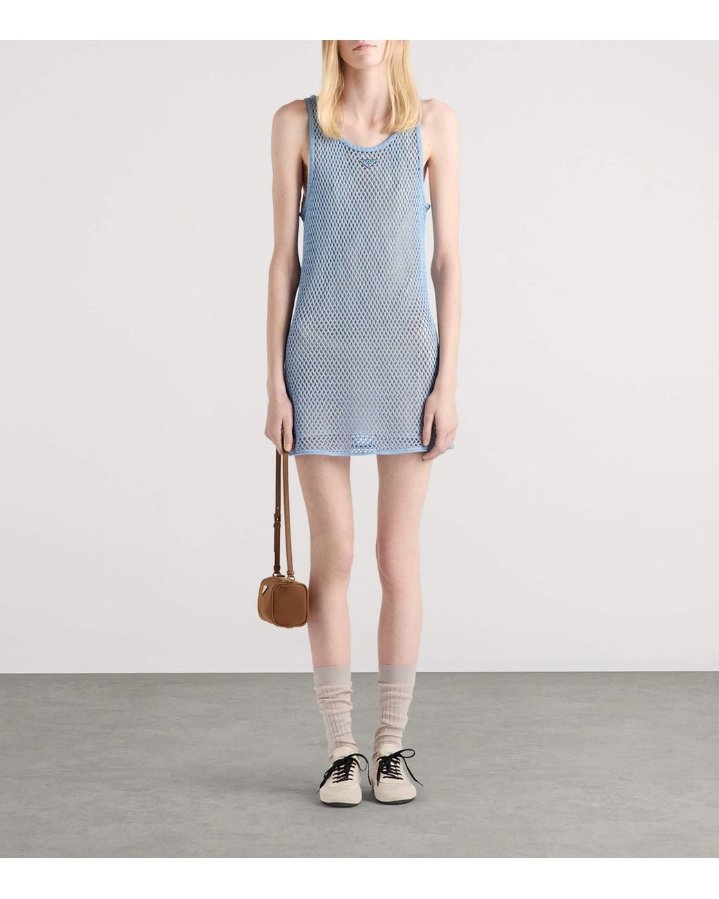 Prada Blue Cotton Mesh Mini Dress