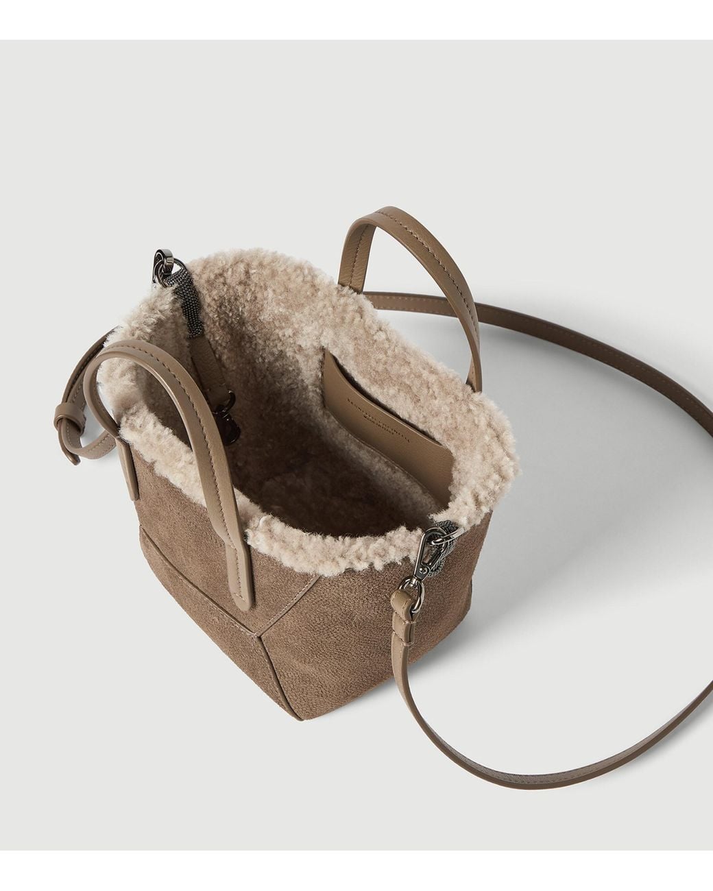 Brunello Cucinelli Brown Mini Sparkling Leather Bc Duo Top-Handle Bag
