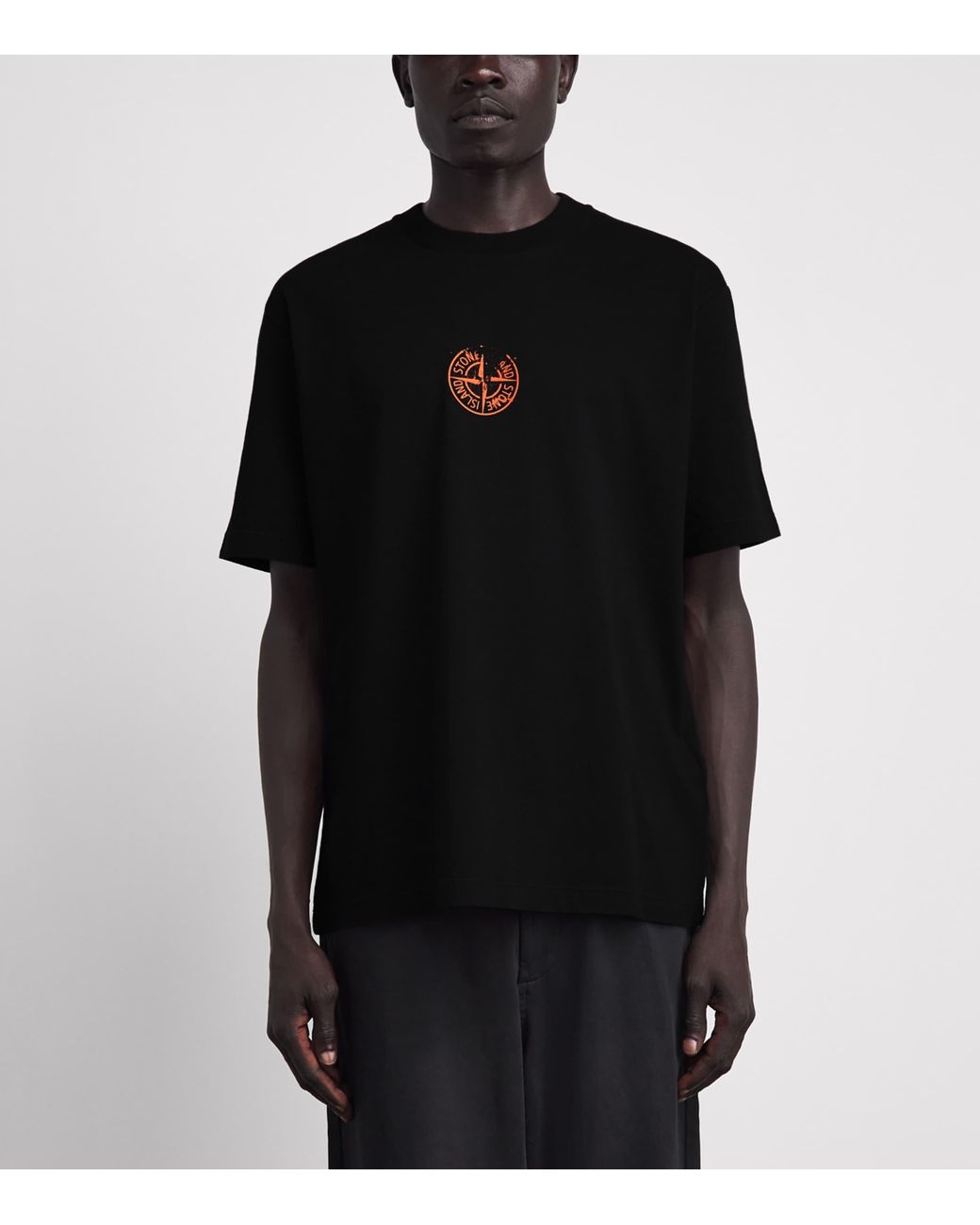 Stone Island Black Cotton Vertical Compass T-Shirt for men