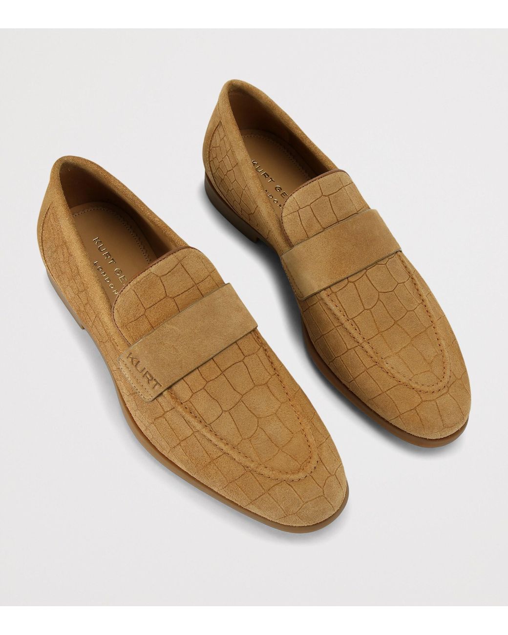 Kurt Geiger Brown Croc-Embossed Suede Aldgate Flex Loafers