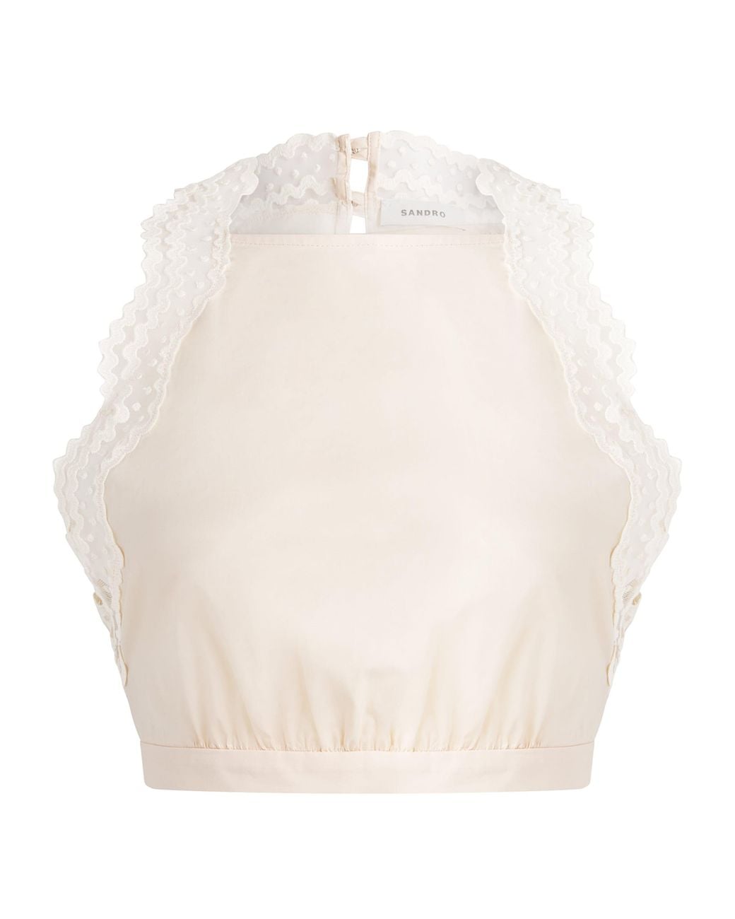 Sandro White Cotton Lace-Trim Crop Top