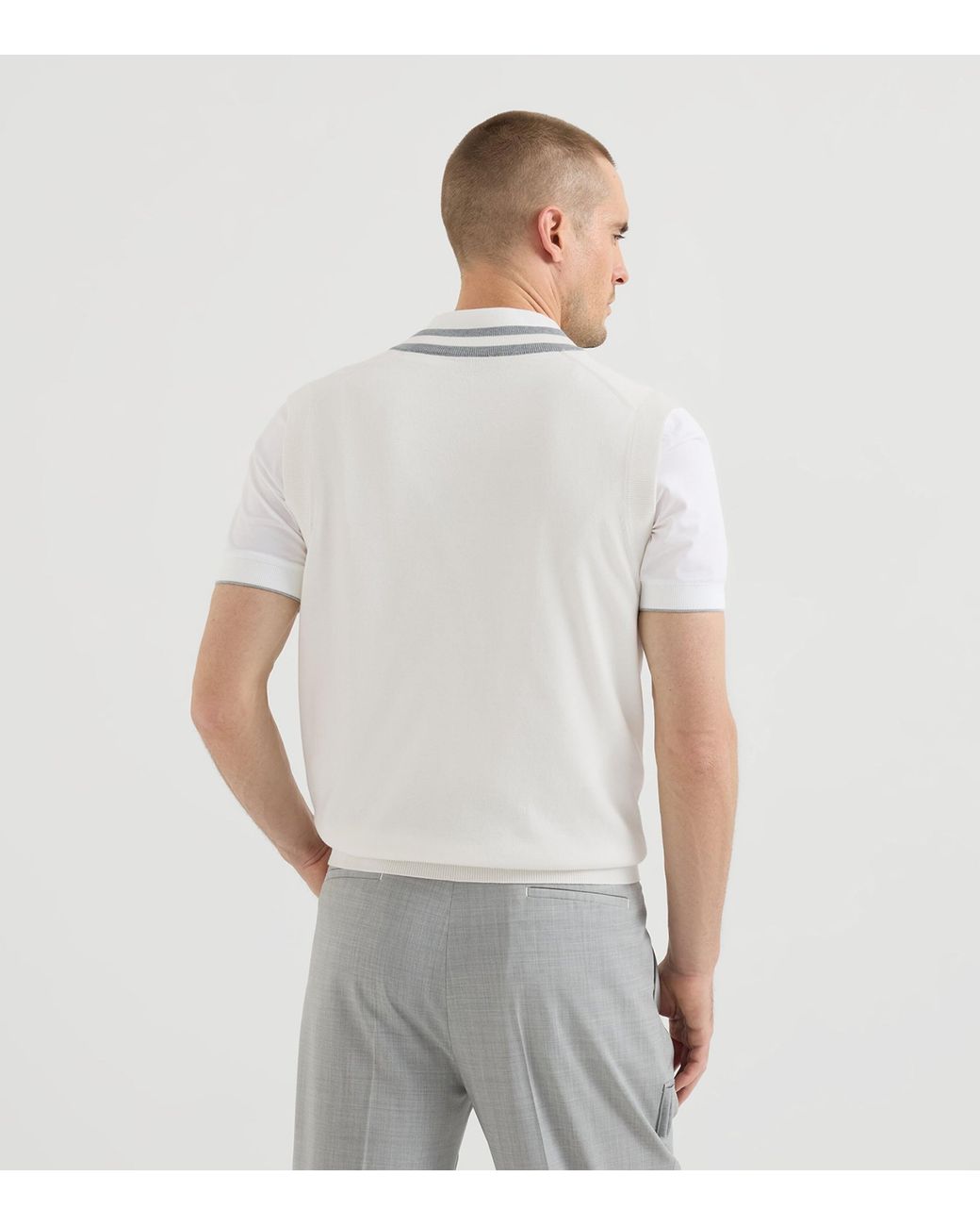 Brunello Cucinelli White Cotton Crest Sweater Vest for men