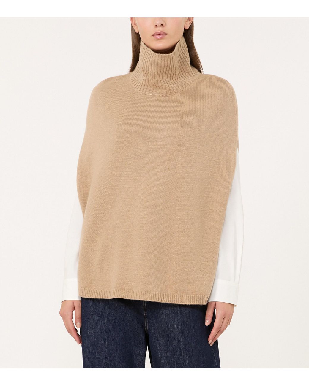 Weekend by Maxmara Natural Cashmere Knitted Funnel-Neck Cape