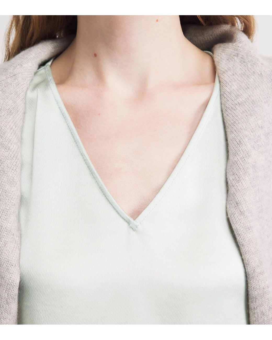 Leset Gray Satin V-Neck Barb Top