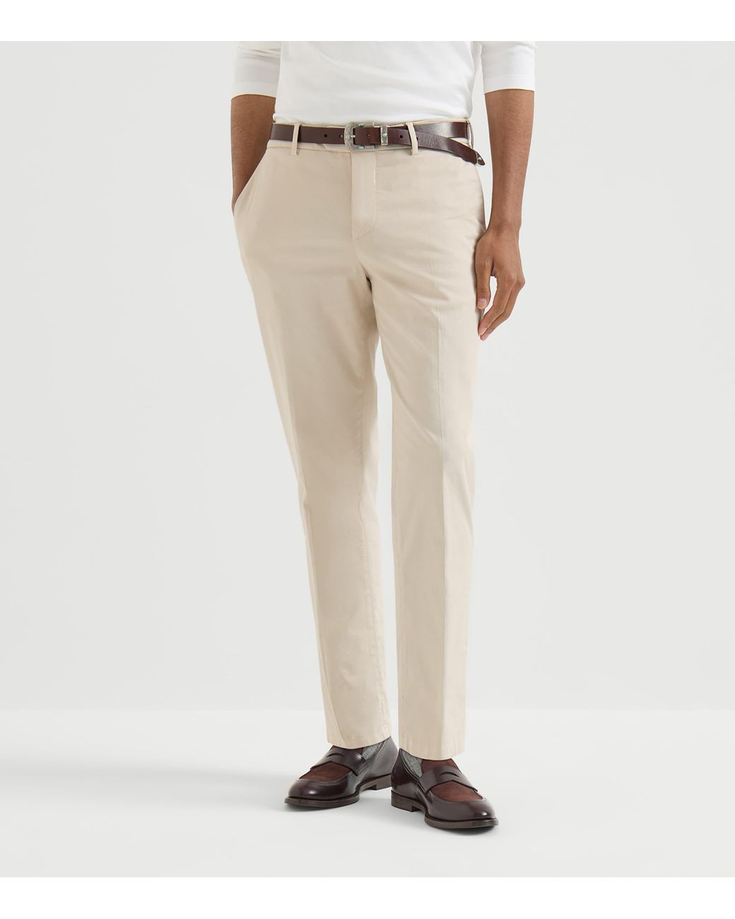 Brunello Cucinelli Natural Pima Cotton Comfort Gabardine Trousers for men