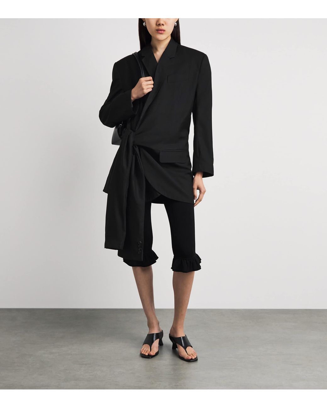 Late for Work Black Blazer Sleeve-Tie Mini Dress