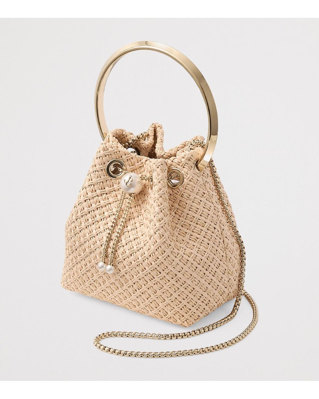 Jimmy Choo Natural Raffia Bon Bon Top-Handle Bag