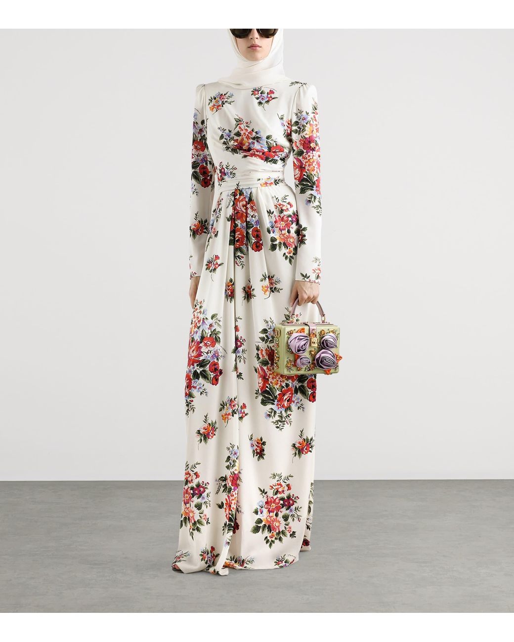 Dolce & Gabbana White Silk Floral Maxi Dress