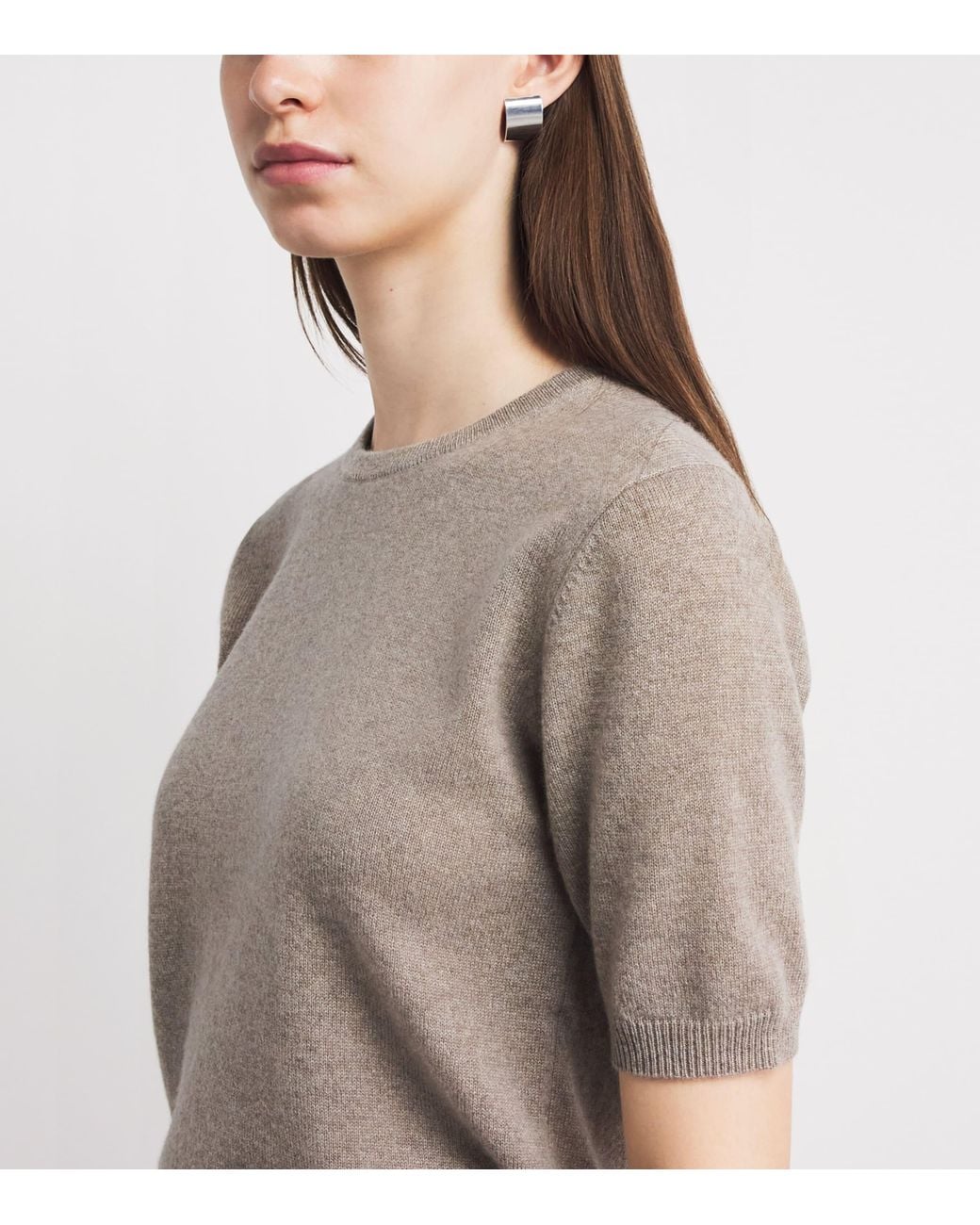 Soft Goat Gray Cashmere Short-Sleeve Sweater