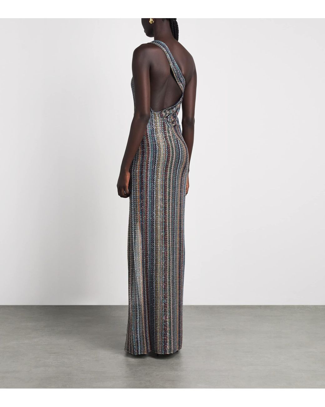 Missoni Gray Stripe One-Shoulder Maxi Dress