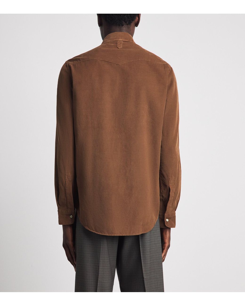 Canali Brown Cotton Corduroy Western Shirt for men