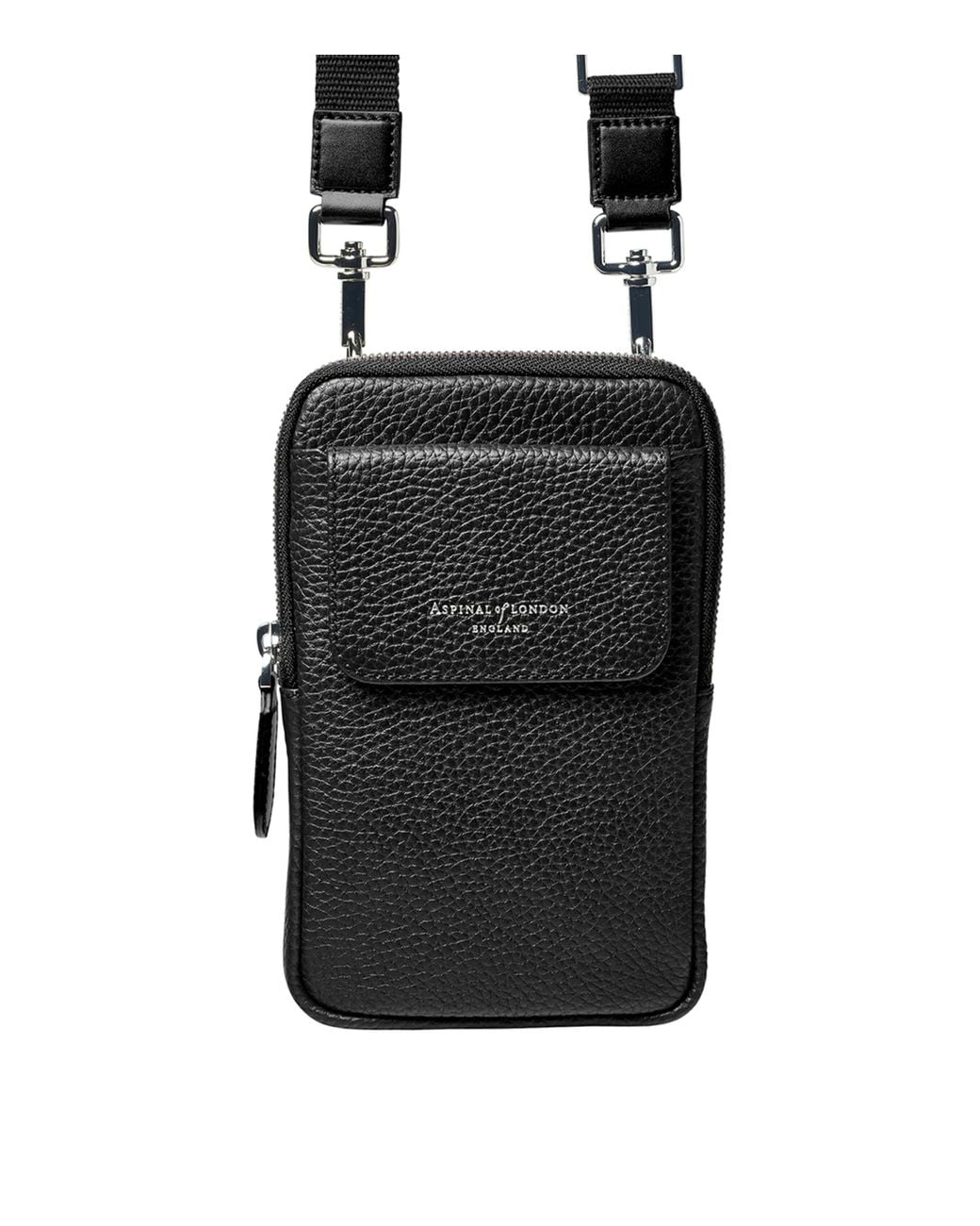 Aspinal Black Leather Cross-Body Phone Pouch for men