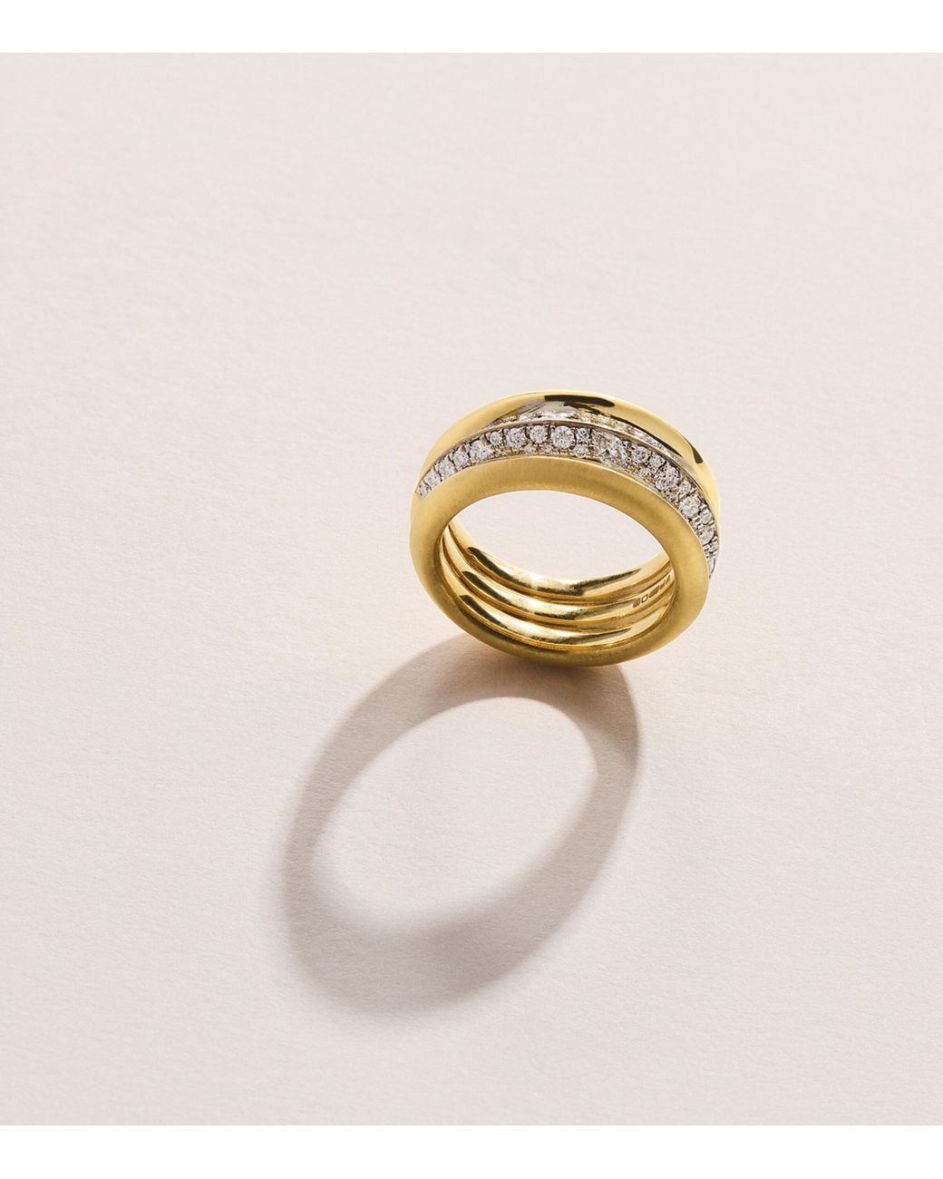 Jade Trau Metallic And Diamond Pavé Triple Frankie Ring