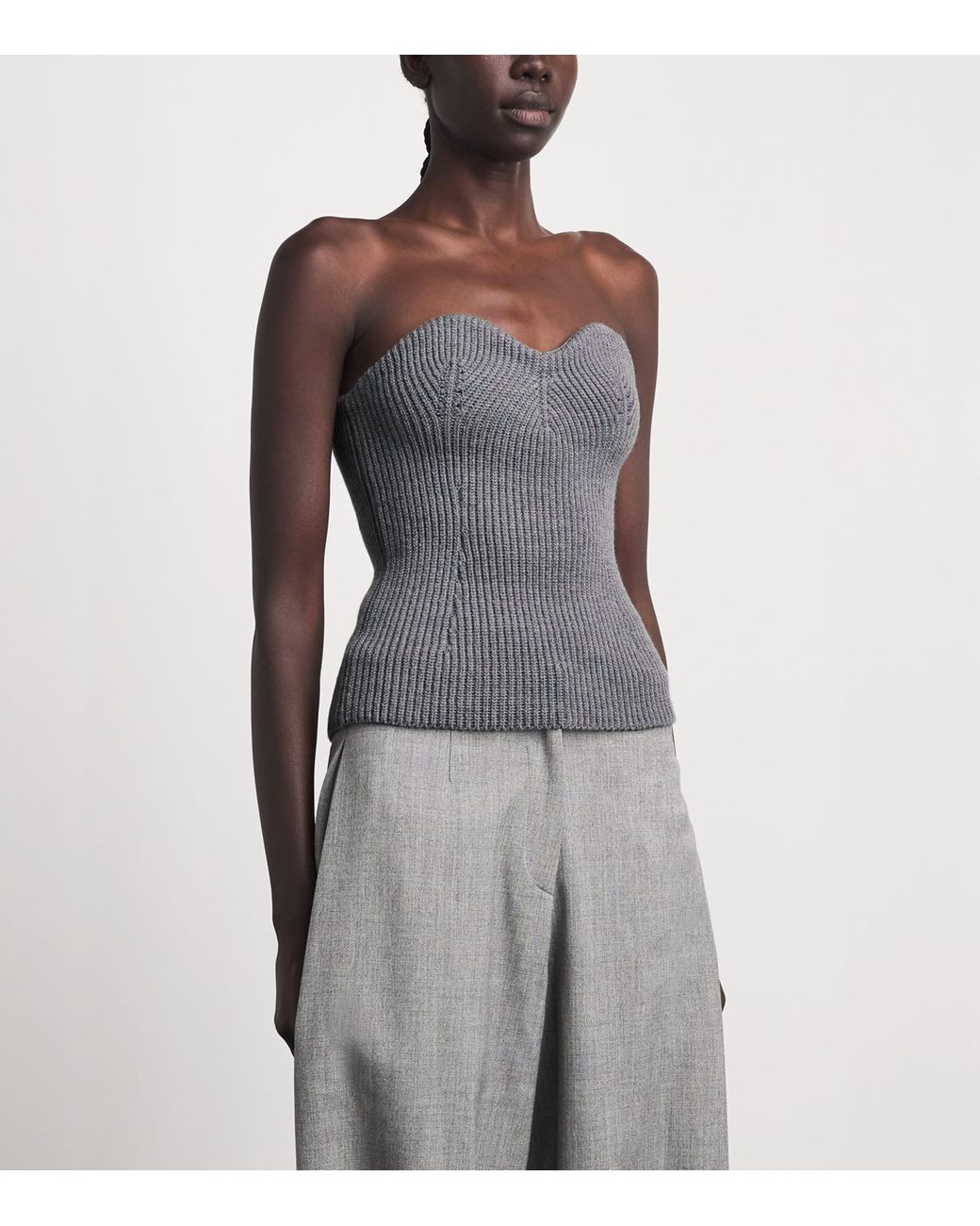 Jil Sander Gray Wool-Blend Bustier Top