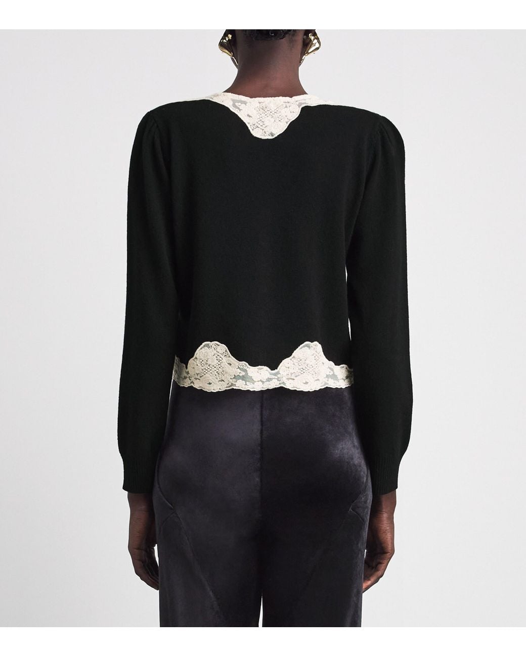 Rixo Black Lace-Trimmed Tassia Cardigan